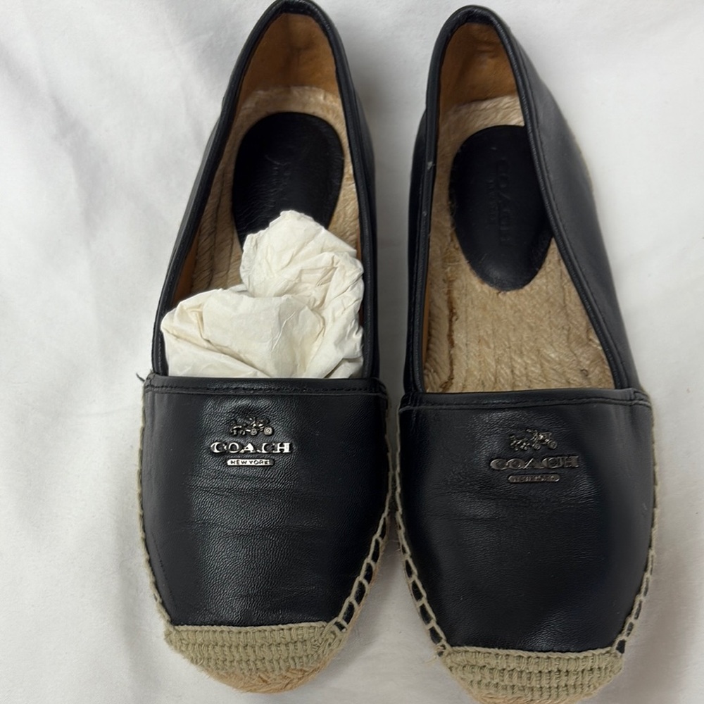 Coach Black and Tan Espadrille Flats with Jute Sole
